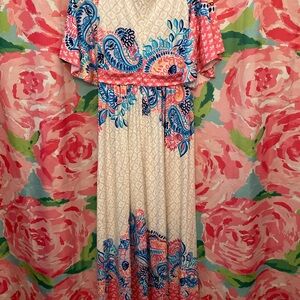 Lilly Pulitzer Minka Maxi Dress Size Small (4-6) EUC Coral Spritz Beach Bungalow